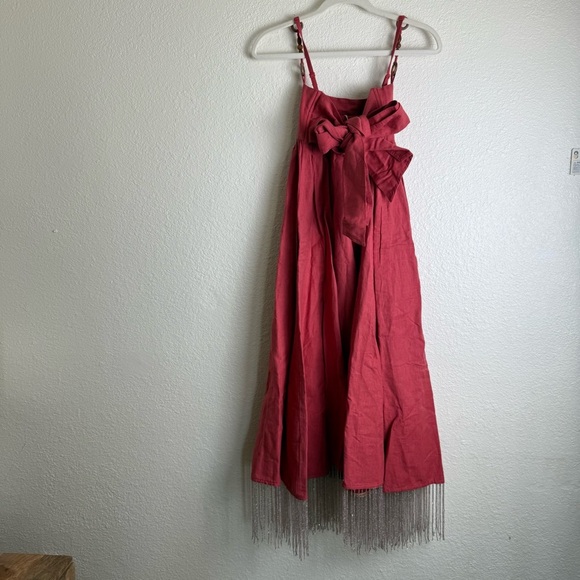 NEW EDDY gavin beaded fringe midi dress in rhubarb - Picture 9 of 11